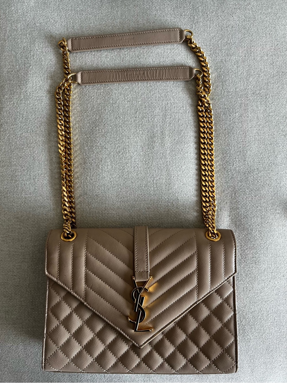 Yves Saint Laurent Taupe Quilted Leather Chain Shoulder Bag with Gold Hardware